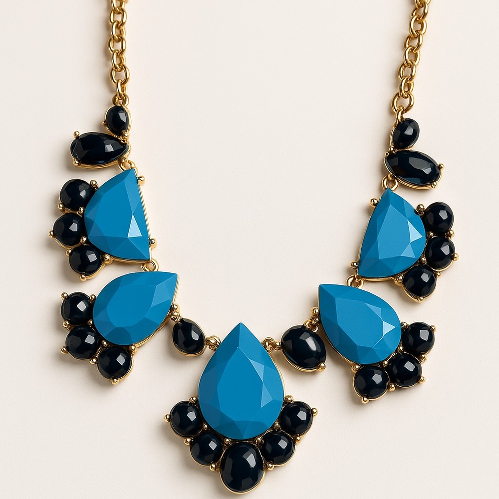 Kate Spade Jewelry Necklace Day Tripper Bib Statement Gold Toned Blue Stones